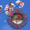 Winter Red Bird Lantern and Flower Decoration 2D Wind Spinner Metal Wind Chime for Outdoor Garden Decor