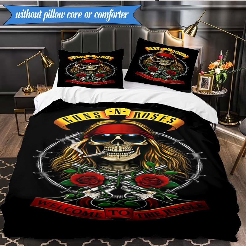 3PCS Guns Roses Fire Logo Bedding Set,Including 1pc Duvet Cover And 2pcs Pillowcases Perfect for Bedroom, Dormitory, Fan Christmas gift