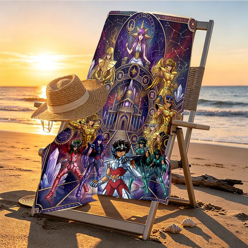 Saint Seiya Print Beach Towel Design, Soft, Lightweight. for Home Bathroom, Spa, Pool, Yoga, Surfing, Camping, Gift for Family, Friend