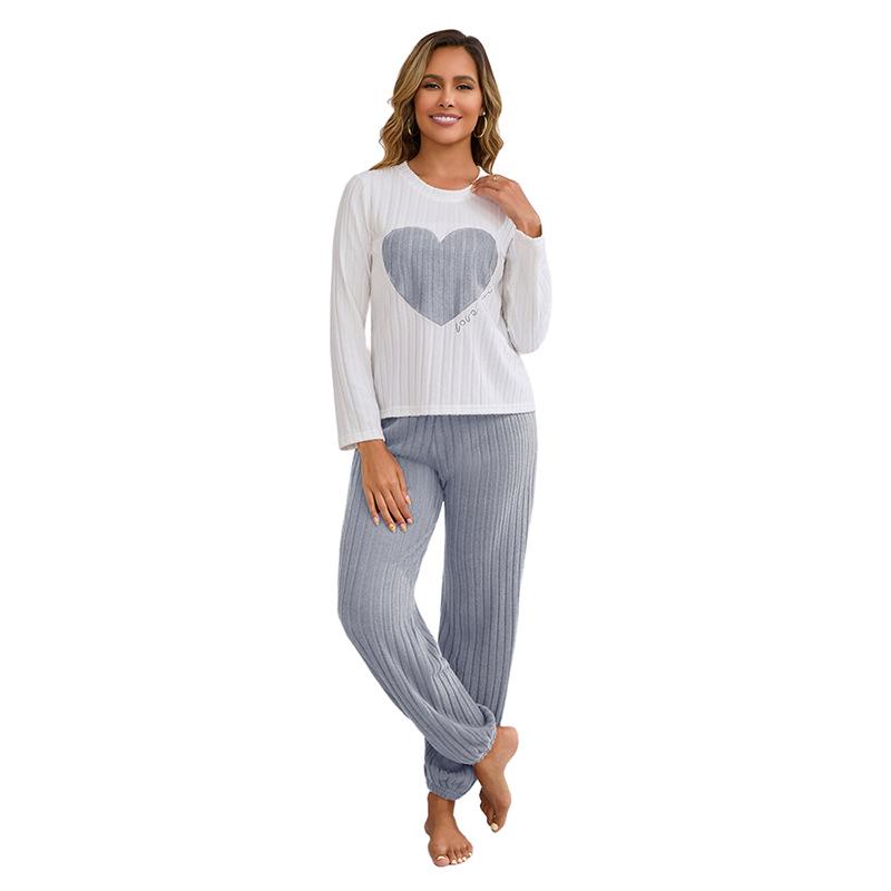 New Spring and Autumn Women's Love Pajamas Two Pairs of Long Pants Long Sleeves Loose and Comfortable Home Wear