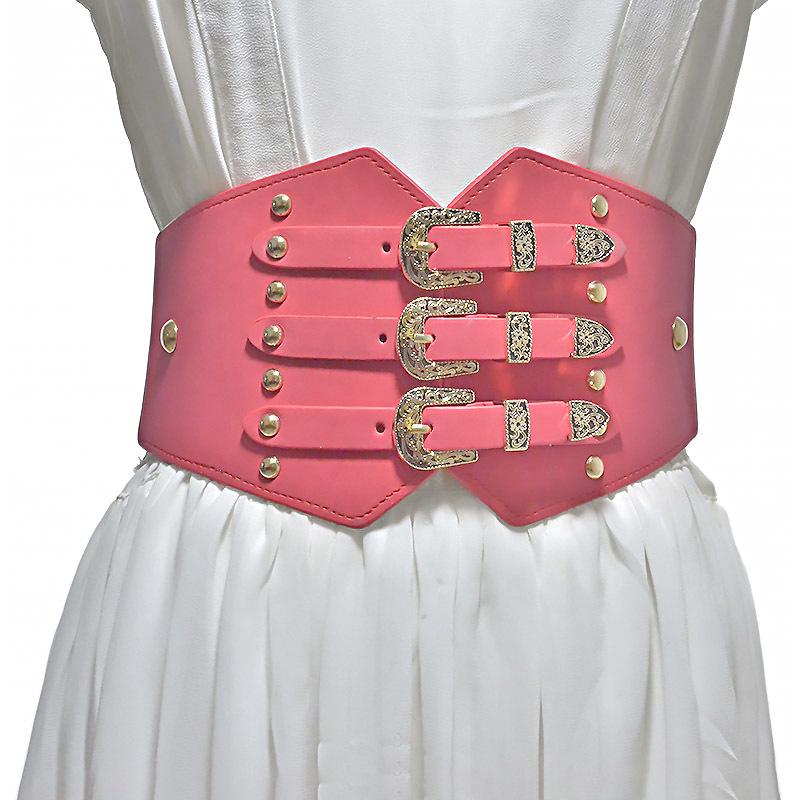 Women's Retro Faux Leather Belt with Rivet Pin Buckle - Versatile Wide Waistband Accessory