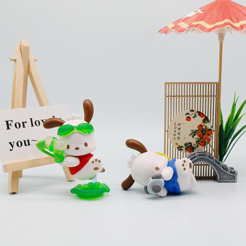 Pochacco Sunglasses Swimming Ring Ice Cream Cartoon Model Set Figurine Ornament