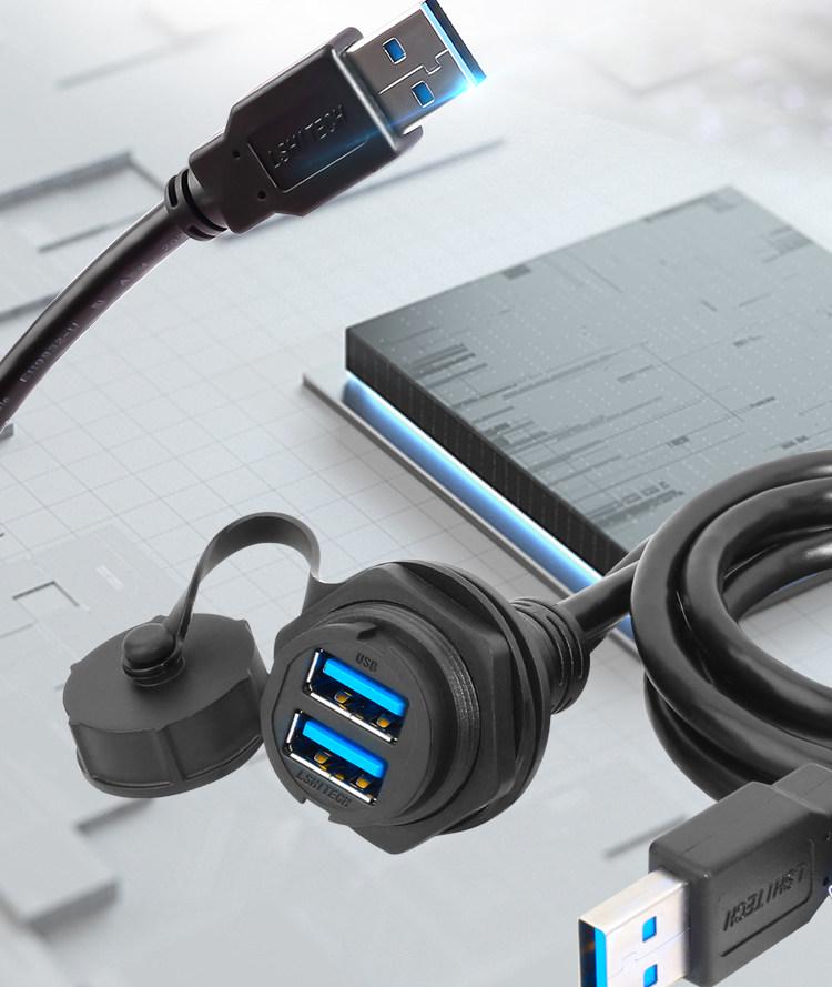 Водонепроницаемая авиационная розетка с двумя USB-портами, гнездо с кабелем и передней гайкой