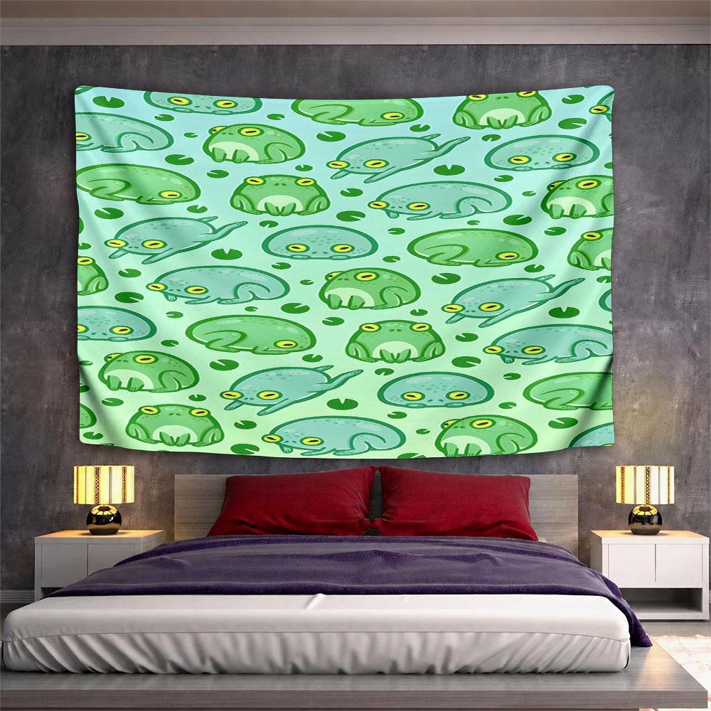 Cute Cartoon Frogs and Lily Pads Pattern Pattern Wall Hanging Tapestry Decorative Tapestry Home Decor for Bedroom and Living Room