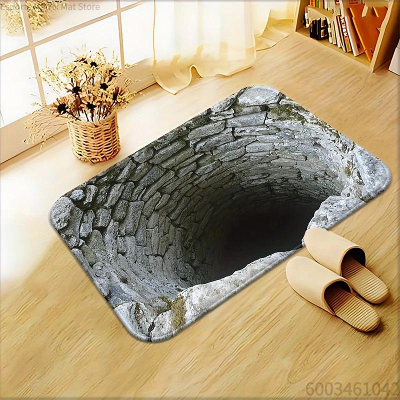 3D Оптическая Иллюзия Бездонная Пропасть Нескользящий Дверной Коврик Машинная Стирка для Ванной Комнаты Спальни Кемпинга Йоги Прочный Напольный Коврик