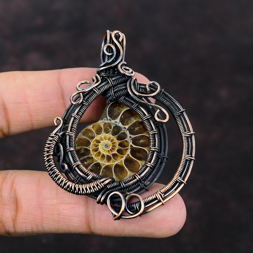 Ammonite Fossil Pendant Copper Wire Wrapped Gemstone Pendant Handmade Brand New Pendant Gift For Anniversary Copper Jewelry Designer Pendant