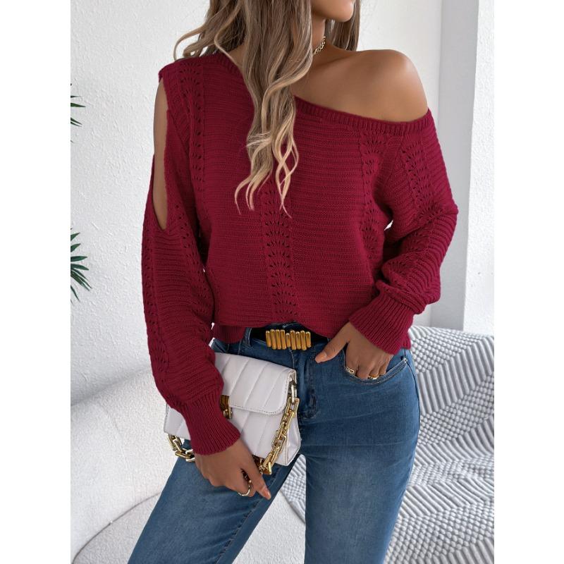 Женский повседневный однотонный пуловер с вырезами на плечах и длинными рукавами для осени и зимы