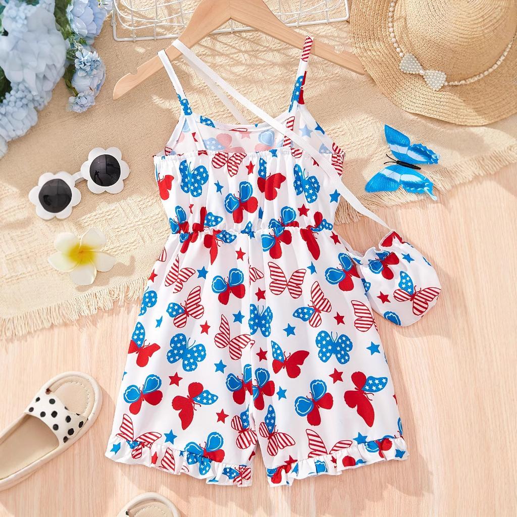 Девочки День Независимости Элементы Бабочка Принт Брюки Комбинезон Летний Повседневный Комбинезон для Детей