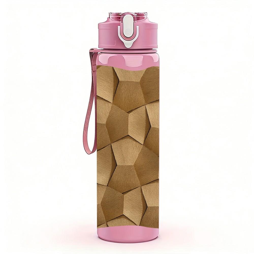 1PC Brown Beige Geometric Block Texture Print 750ml Color Plastic Sports Water Bottle Leakproof Flip Straw Lid Suitable for Sports Office Home Use