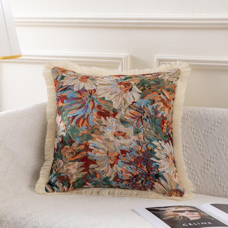 2 шт. Винтажный чехол на подушку для дивана с цветочным рисунком и кисточками, застежка-молния, только ручная стирка, многоцелевое использование для гостиной, спальни, декора автомобиля