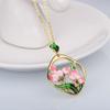Classic Necklace for Women Pink Flowers Elegant Pendant Necklace Pink Epoxy Enamel Ladies Jewelry Elegant Sweater Chain