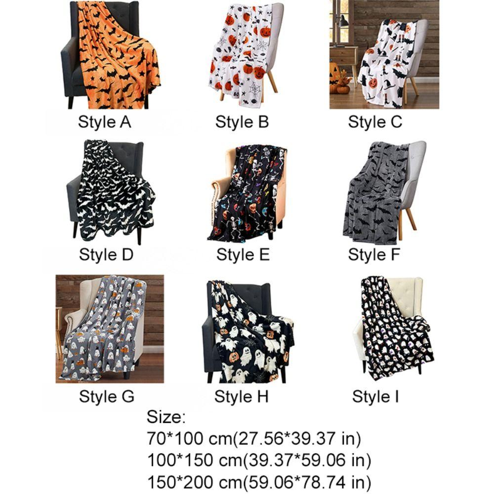 Bat Ghost Print Halloween Flannel Blanket Soft Sofa Throw Blanket Sleeping Blanket All Season