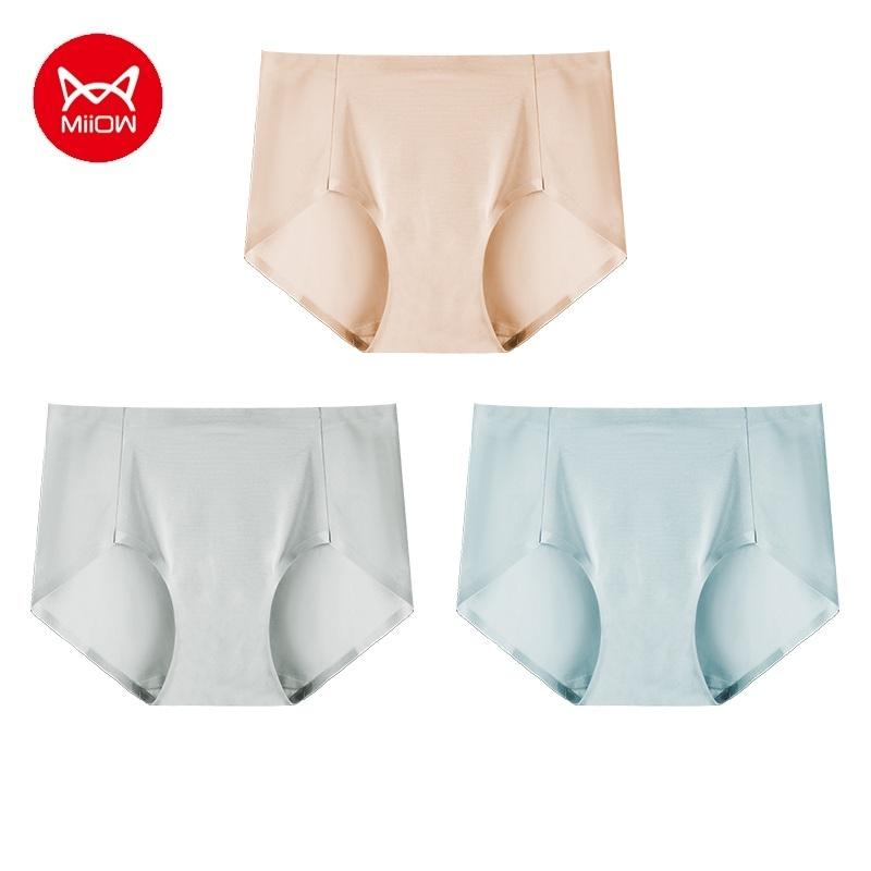 MIIOW 3 шт. трусы из ледяного шелка для девочек со средней талией, дышащие и свежие треугольные шорты без следов