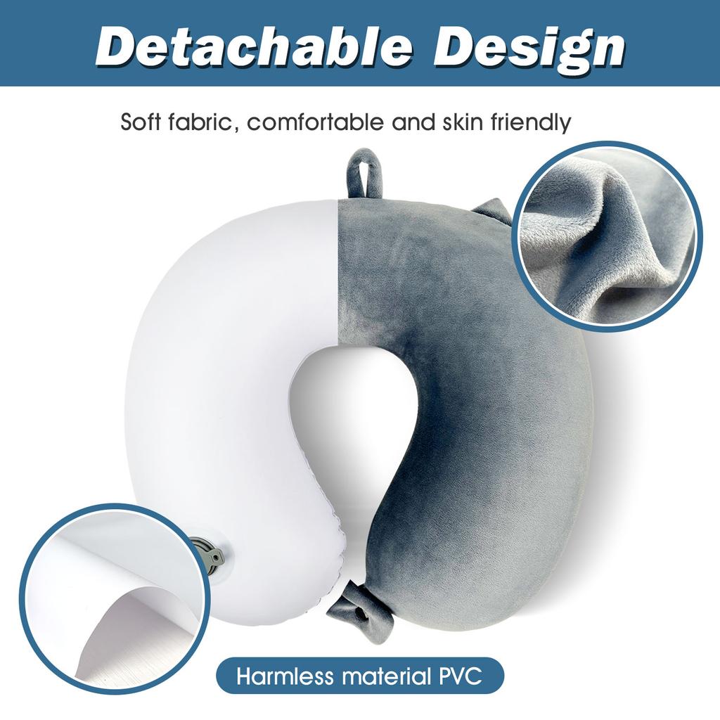 Portable Inflatable Neck Pillow for Travel Super Soft Material Breathable Cover for Aircraft & Office Naps With Eye Patch