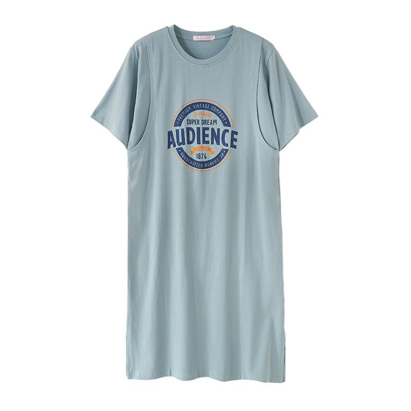 Платье для кормления грудью из чистого хлопка с коротким рукавом - Ночная сорочка средней длины для беременных/послеродовая для стильной мамы