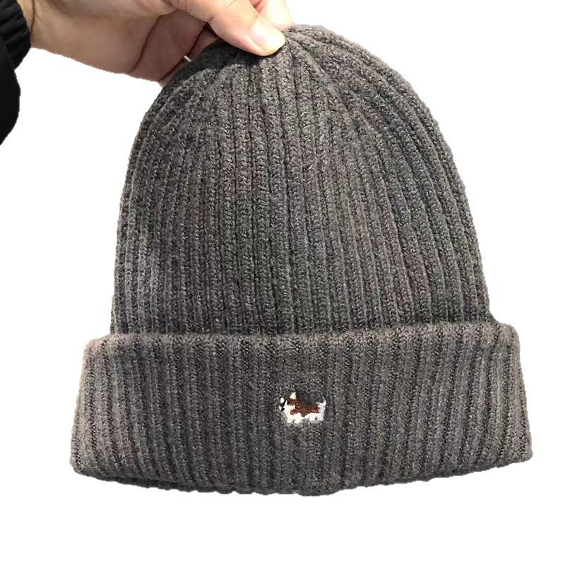 Knitted hat for women, warm in autumn and winter, thick pullover hat, cute puppy embroidered street versatile wool hat for men