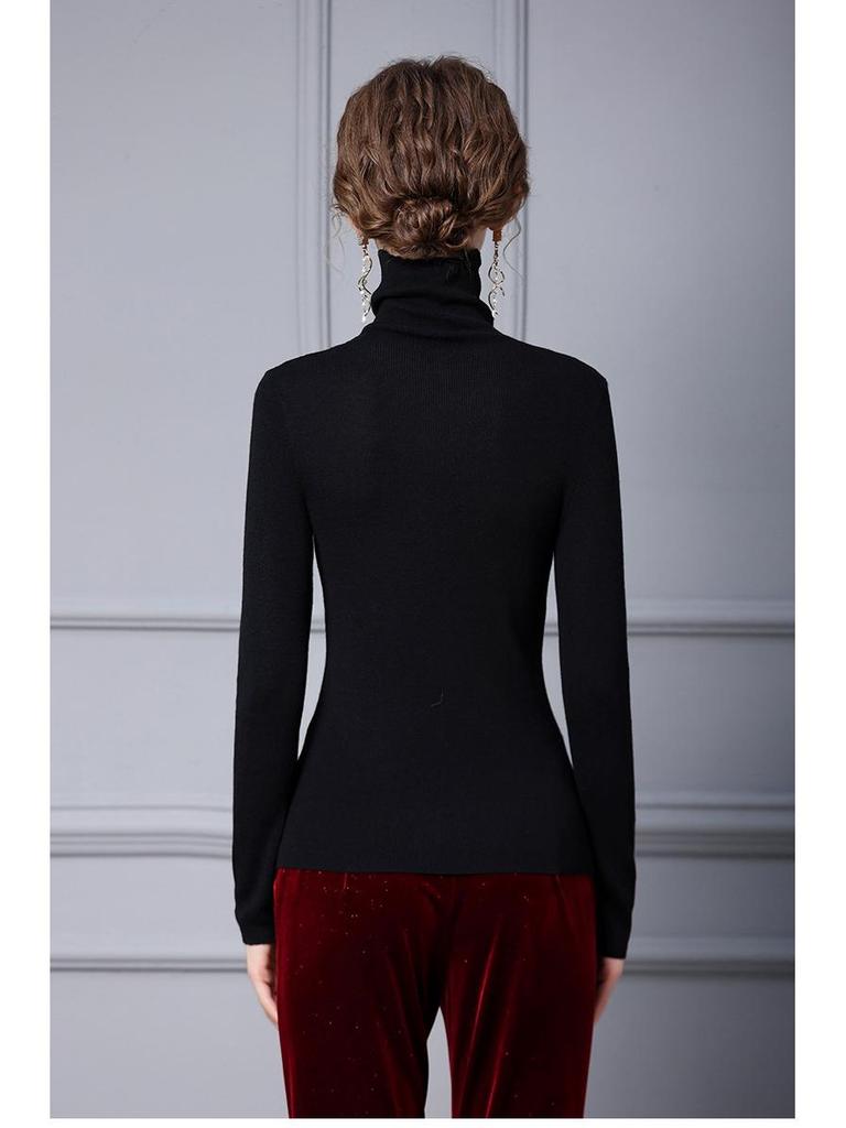 Женский вязаный свитер Zhili весна 2025 года, многоцветный, облегающий, с высоким воротником и длинными рукавами