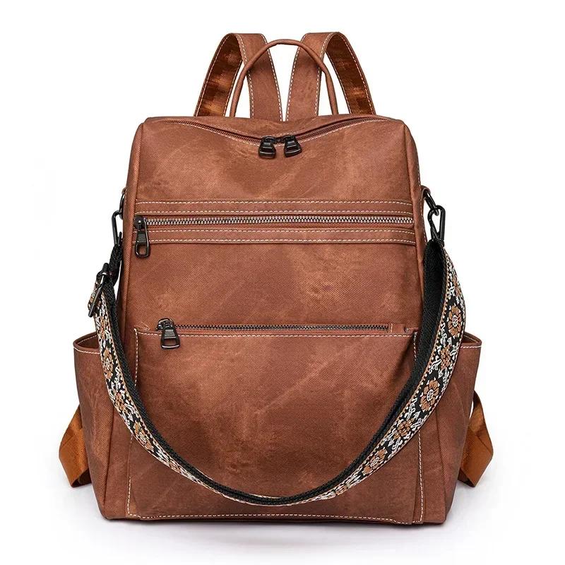 Lightweight Girls Retro Backpack Fashion Multipurpose Women's Backpack Large Capacity Leisure Travel Dual-purpose Shoulder Bag