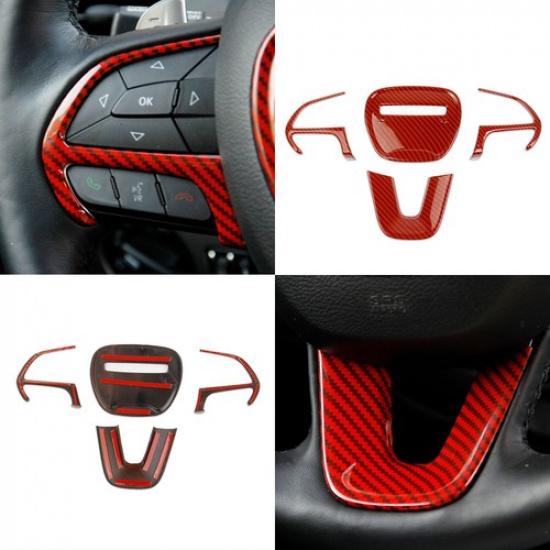 Red Carbon Fiber Style Steering Wheel Cover Trim For Dodge Durango 2014-