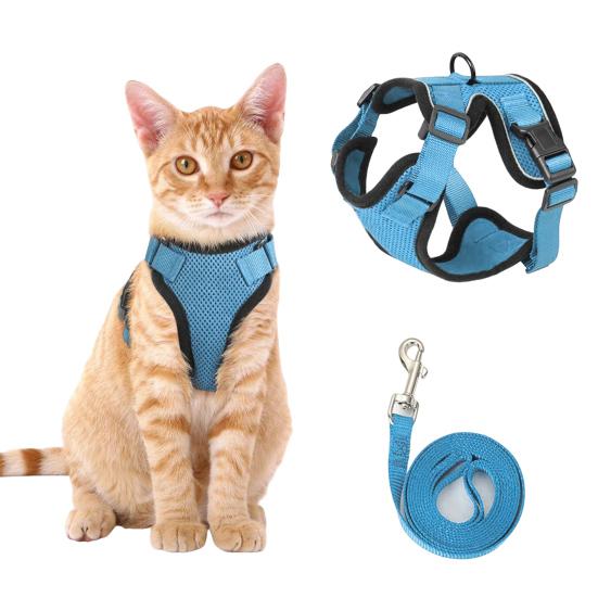 Кошачья шлейка и поводок для прогулок, регулируемый, устойчивый к побегу, жилет для котят, шлейка со светоотражающими полосками для котят средних и больших размеров