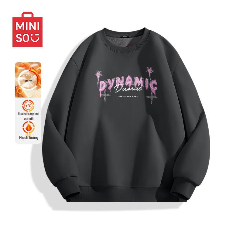 MINISO Мужской свитшот с круглым вырезом и принтом букв, тяжелый