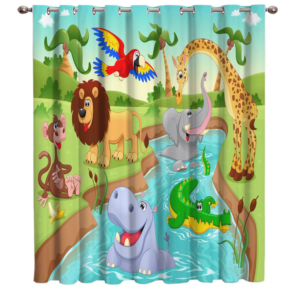 Спальня Кухня Шторы Мультфильм Зоопарк Животные Коллекция Джунгли Ребенок Оконные Шторы Шторы для Гостиной Декоративные Элементы