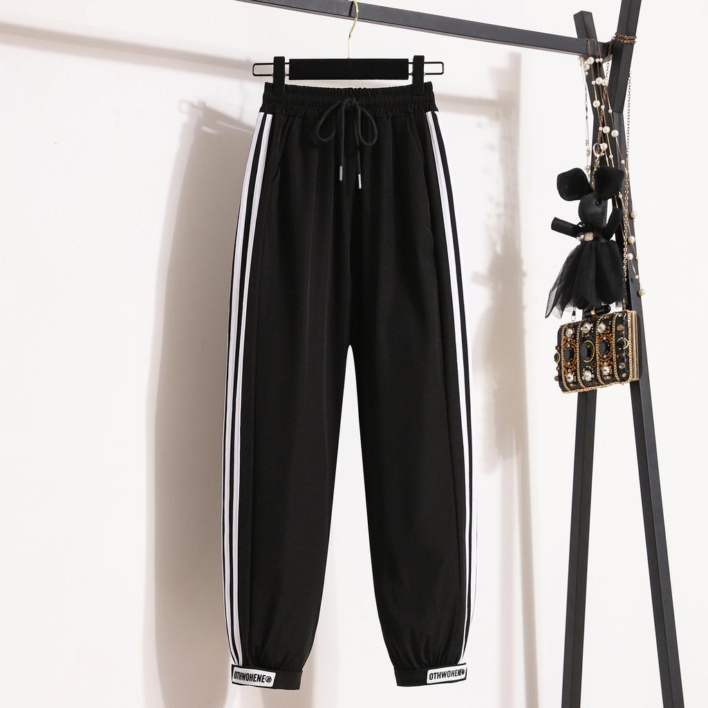 Contrasting Striped Patchwork Sweatpants High-waisted Baggy Casual Pants