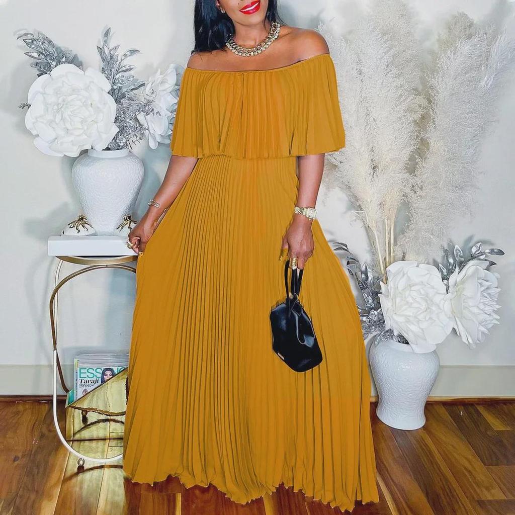 C8514 2023 Сексуальное вечернее платье с открытыми плечами и драпировкой – Европейский и американский стиль