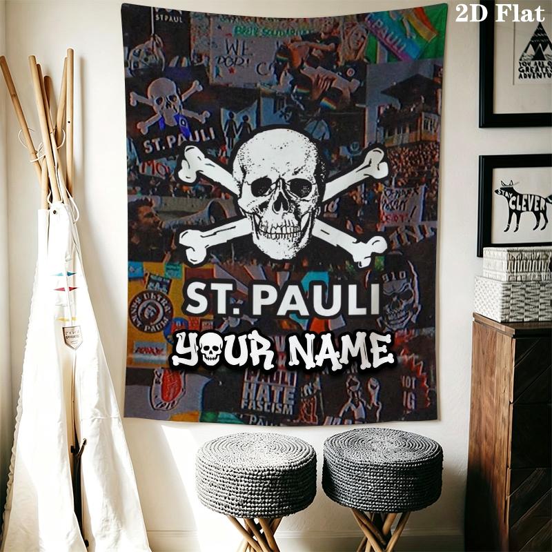Custom Name St.Pauli Wall Tapestry Aesthetic Wall Hanging Printed Fabric Blanket Decorative Tapestries for Bedroom Living Room Home Decor