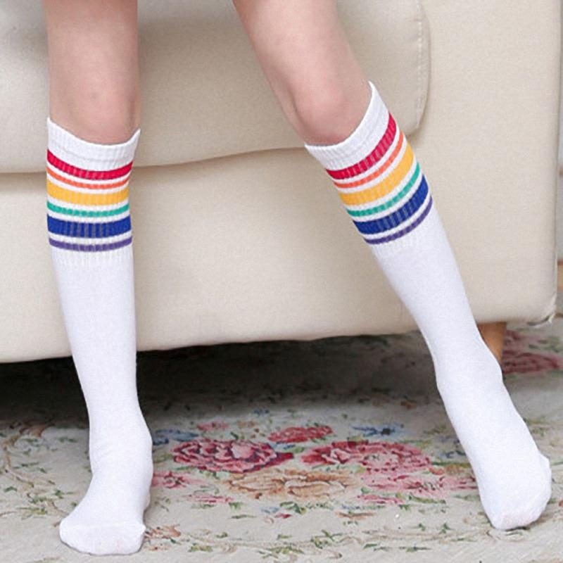 Детские носки в радужную полоску, мягкие гольфы, студенческие футбольные спортивные носки