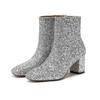 Women's Short Boots Autumn and Winter Grit Metal Sequins Women's and Ankle Boots Gold Silver Coarse Heel High Heel Square Head Women's Short Boots