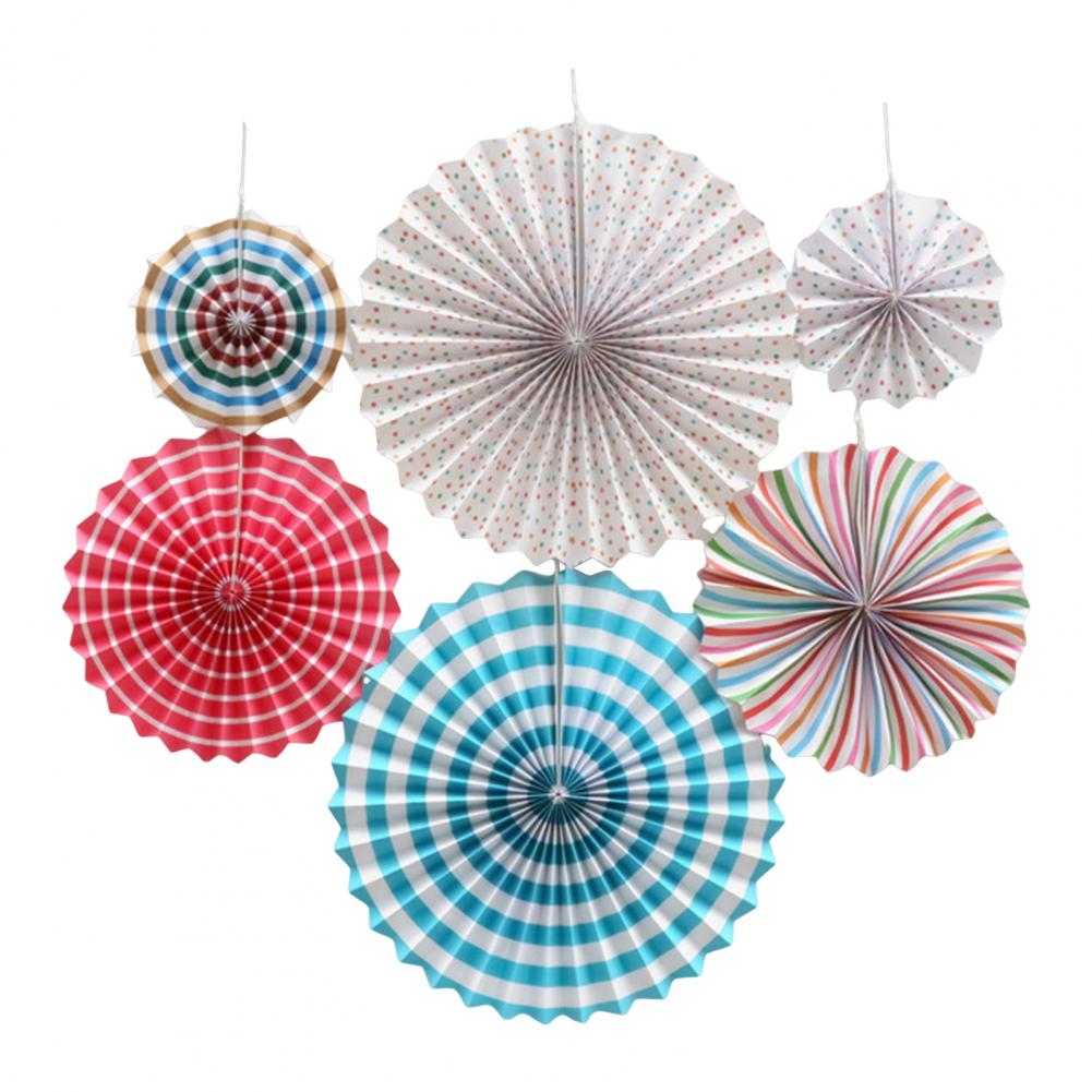 6Pcs Tissue Paper Lantern/Pom Poms Flower/Rosette Fans Paper Fan Wall Decoration Background Ceiling Hanging Ornaments