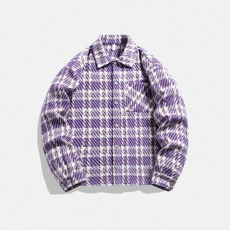 Lapel Plaid Jacket for Men and Women Same Style Spring and Autumn Loose Trend Couples Single-breasted Casual Hong Kong Style Jacket for Men