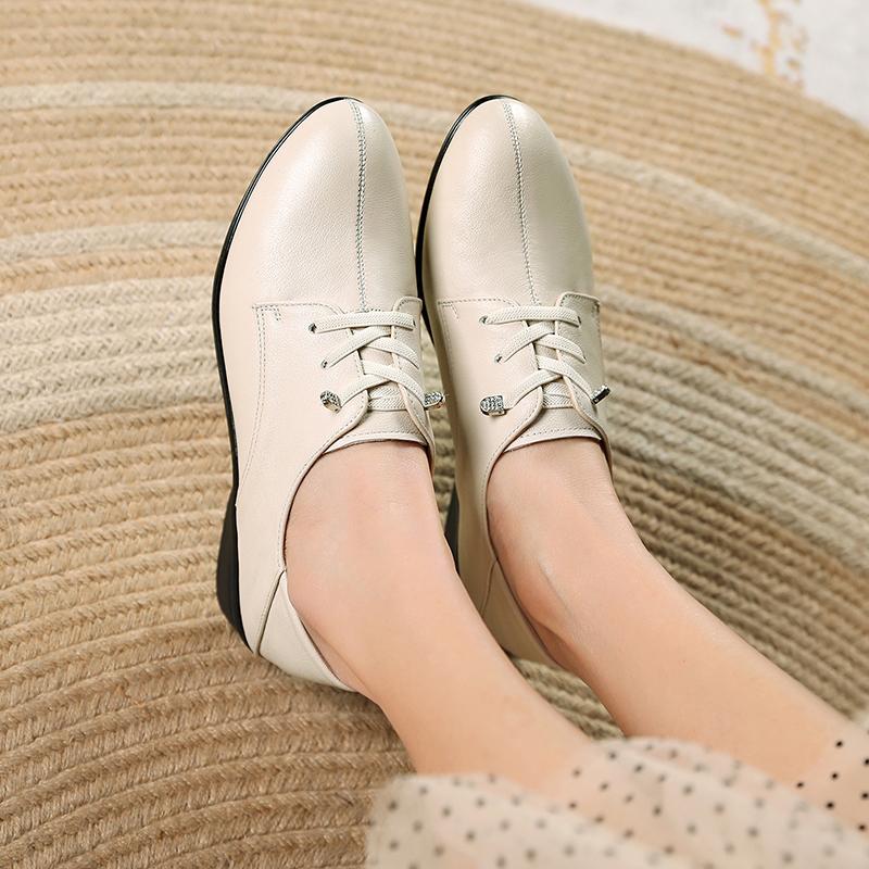 Женская обувь, женская обувь из натуральной кожи в британском стиле на шнуровке, нескользящая повседневная обувь для мам, женская обувь