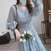 2024 Floral Chiffon V-Neck Dress: High-Waisted, Long-Sleeve, Waist-Cinching Korean Style for Spring and Autumn