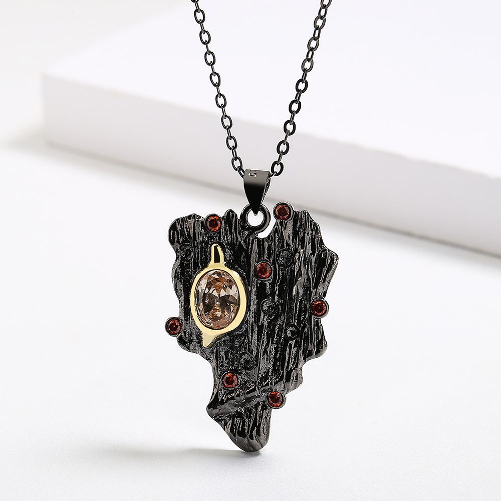 Irregular Bohemian Style Women's Pendant Creative Inlaid Red Zircon Black Gold Two-color Geometric Women's for Necklace
