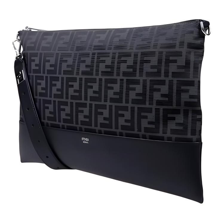 Fendi Кожаная сумка-клатч с принтом и пэчворком, маленькая мужская, черная 7N0144-ARK1-F1IKJ