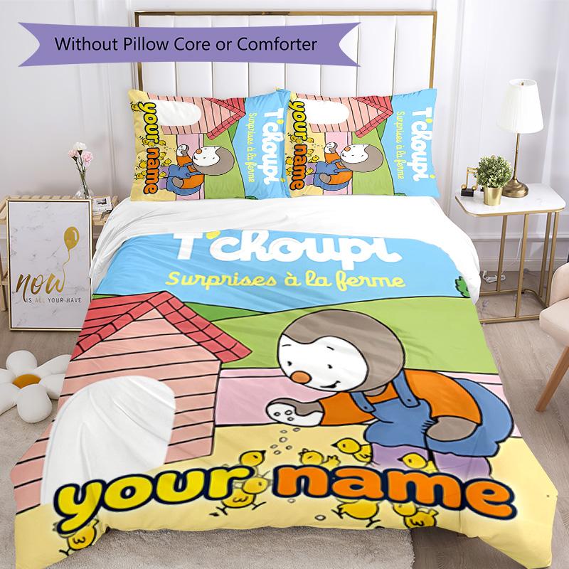 3pcs Custom Name T'choupi Bedding Set Duvet Cover Closure Includes 1 Duvet Cover&2 Pillowcases for All Seasons Bedroom Decor