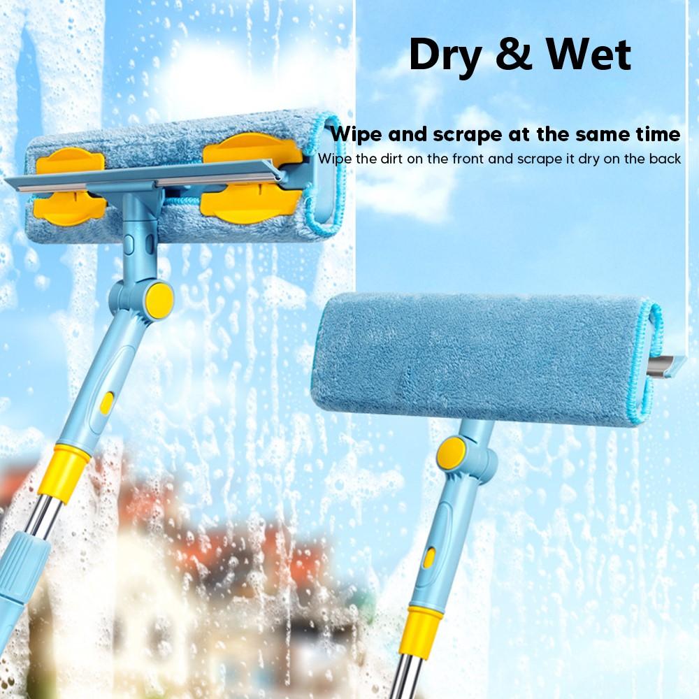 2 в 1 удлиненный инструмент для мытья оконного стекла, щетка для мытья оконной сетки с силиконовой полоской-скребком для домашнего использования, для сухой и влажной уборки, новый