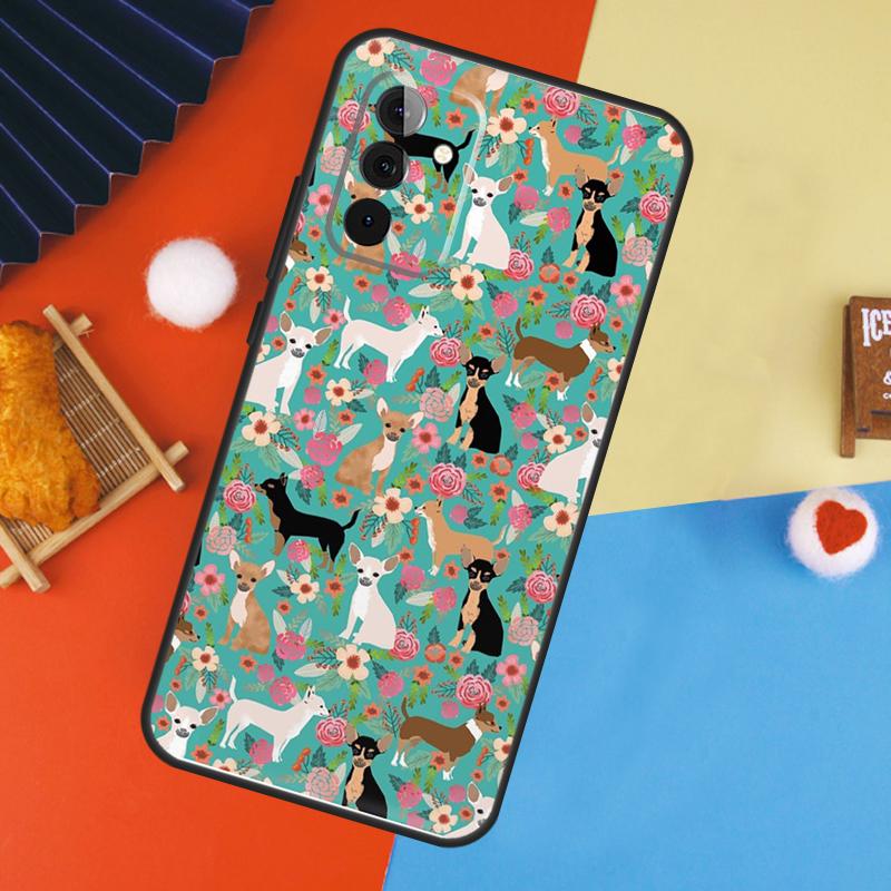 Чихуахуа Лицо Цветочный Чехол для Собаки Для Samsung Galaxy A16 A26 A36 A56 A17 A55 A35 A15 A52 A32 A12 A53 A33 A13 A14 A34 A54