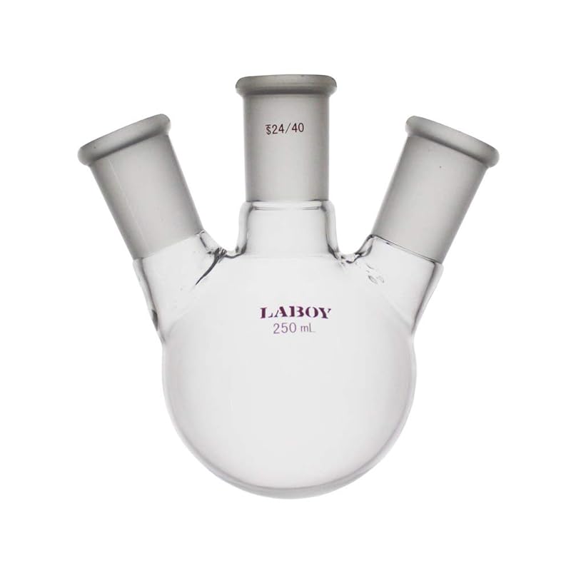 Laboy Glass 1000mL 3 Neck Round Bottom Boiling Flask with 24/40 Center & Side Joints Angled Distilling Receiving Reflux Flask Multi Neck Distillation