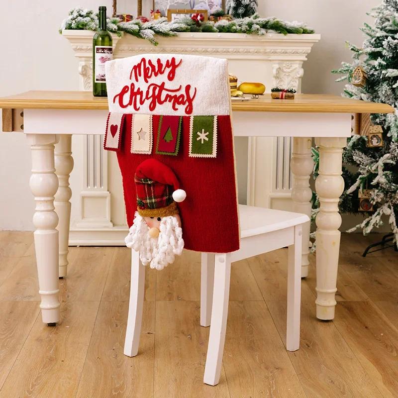 Christmas Decorative Chair Cover Reusable Doll Chair Cover Cartoon 3D Santa/Snowman Decorative Home Party New Year Decoration