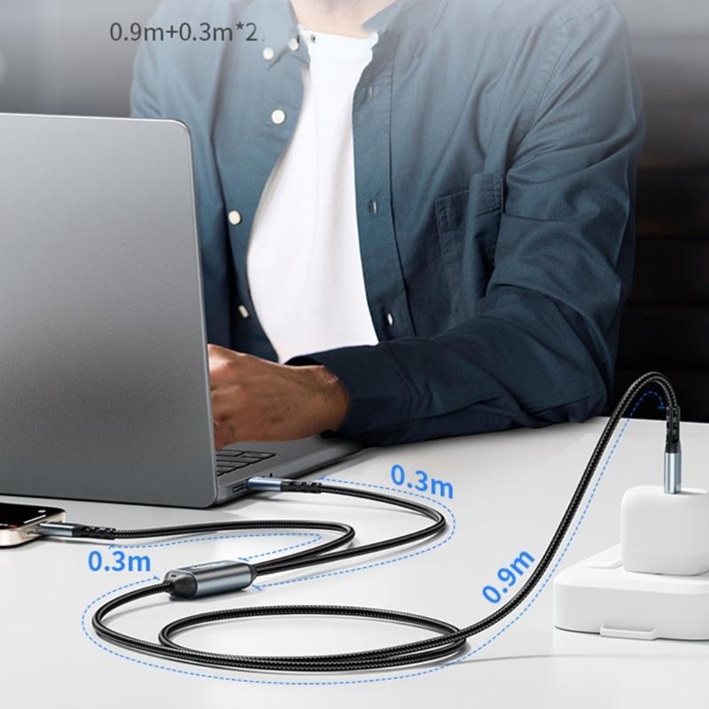 Кабель для передачи данных USB C на двойной USB C 140 Вт Кабель для супербыстрой зарядки 480 Мбит/с Высокоскоростная синхронизация данных Линия-разветвитель