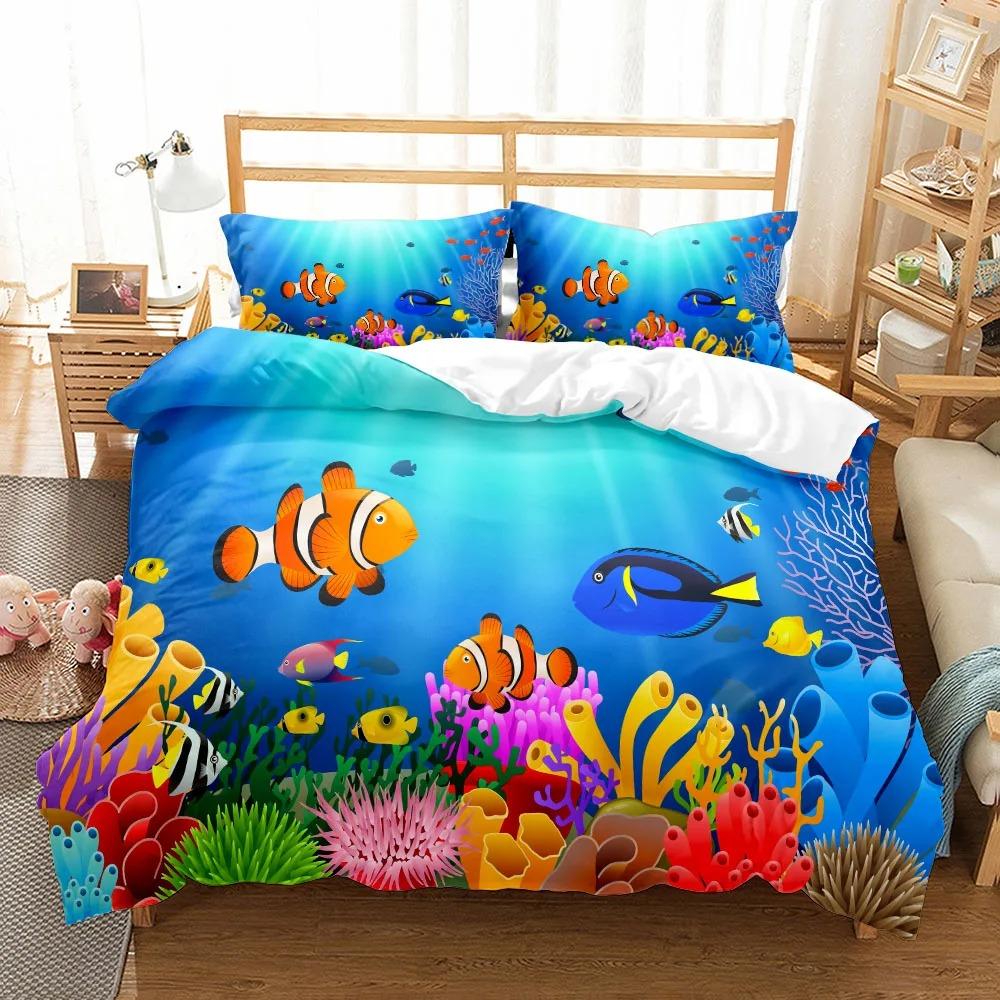 Underwater Fishes Duvet Cover Set King Queen Double Full Twin Single Size Duvet Cover Pillow Case Bed Linen Set
