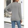 GMXIA Women's Autumn Winter Pit Strip Ground Solid Color Round Neck Button Long Sleeve T-shirt