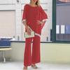 Women's Red Batwing Sleeve Top with Wide Leg Pants Set, Silver Trim, Casual Outfit In Multiple Colors