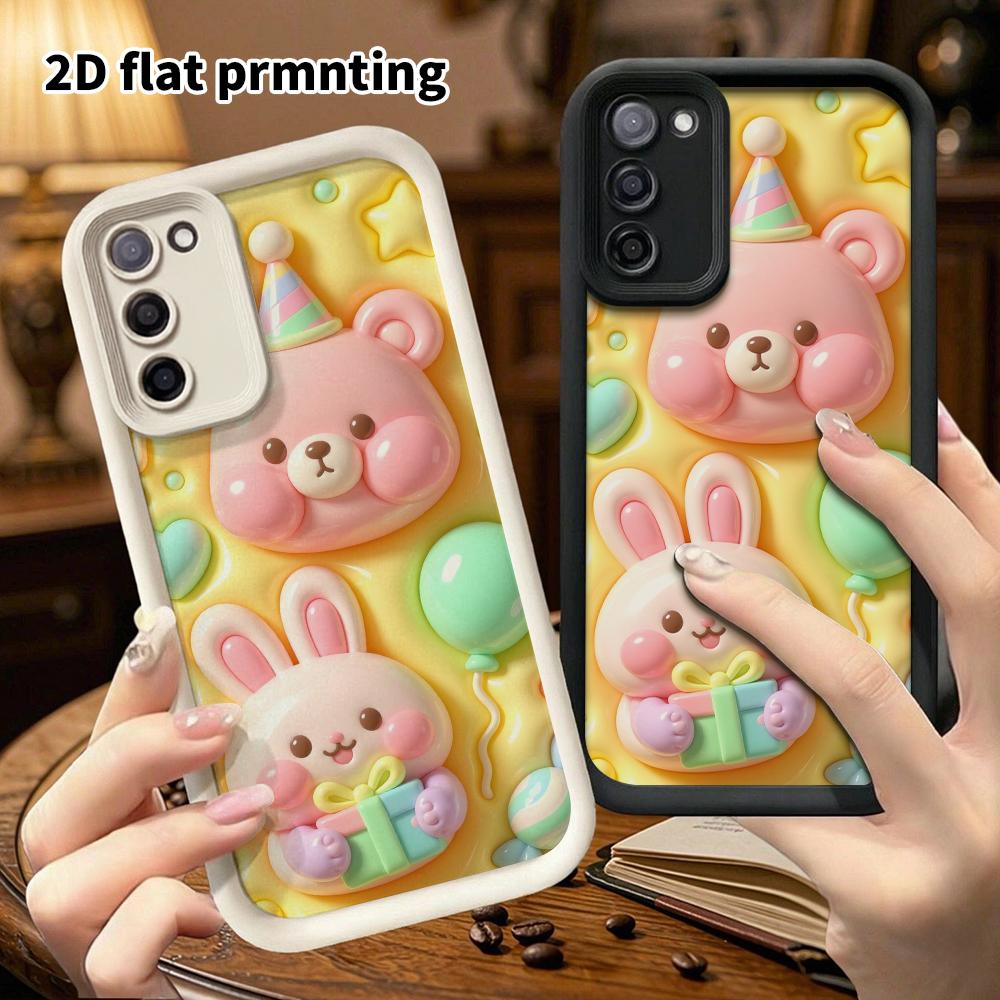 Phone Case: 2D flat, fits Samsung Galaxy A34 A35 M05 M06 S20 S22 S21 FE Plus 5G; party bear and rabbit, perfect Christmas and Halloween holiday gift