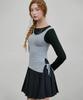Belloel Ribbon Stripe Pleated Mini Skirt Navy