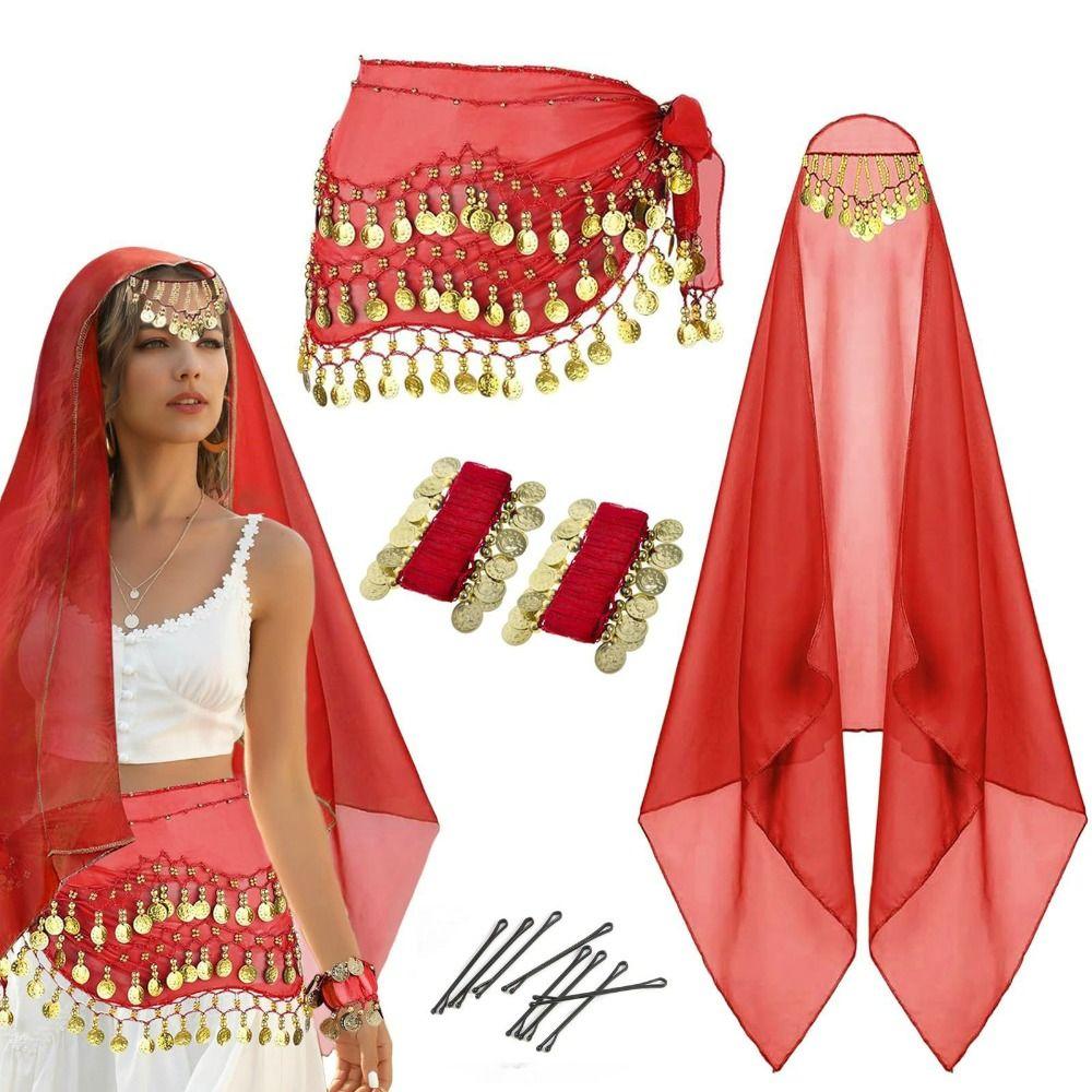 Coin Wrist Bracelets Women's Belly Dance Outfits Dance Costume Set Stage Performances