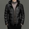 Winter Genuine Leather Jacket, Large Size Men's Hooded Down Jacket, Sheepskin Leather Jacket, Dad Casual Leather Jacket